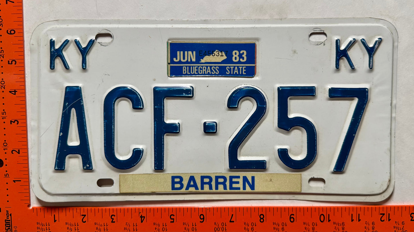 1983 Kentucky #ACF-257 Passenger License Plate