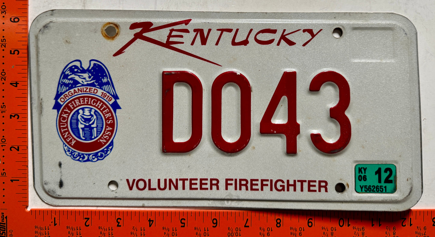 2006 Kentucky #D043 Volunteer Firefighter License Plate