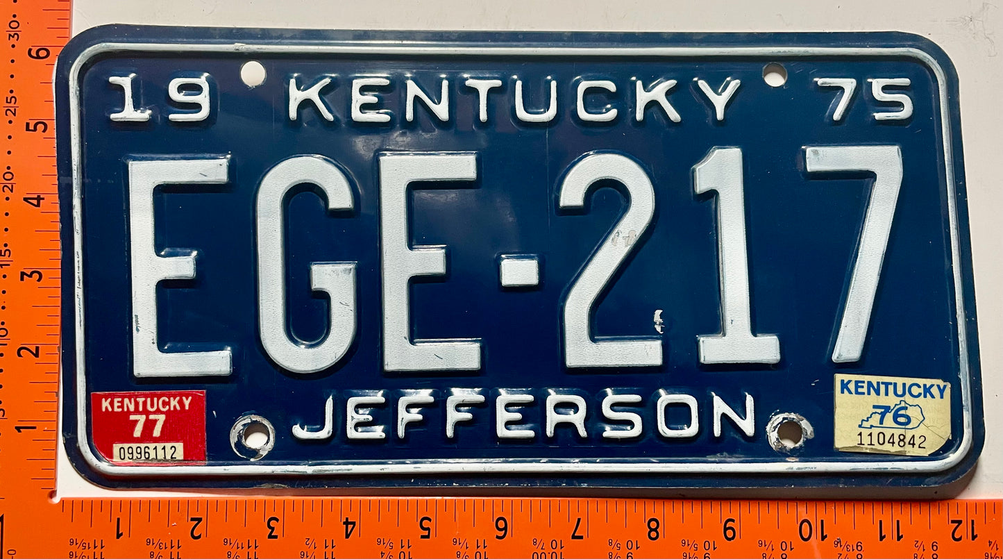 1976/1977 Kentucky #EGE-217 Passenger License Plate