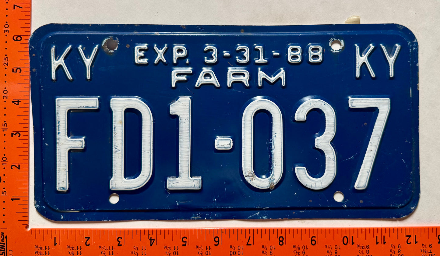 1988 Kentucky #FD1-037 Farm License Plate
