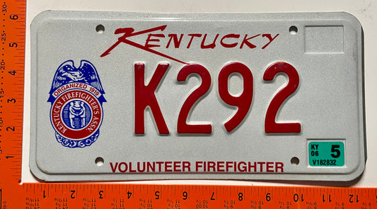 2006 Kentucky #K292 Volunteer Firefighter License Plate