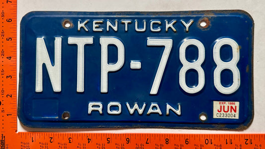 1986 Kentucky #NTP-788 Passenger License Plate