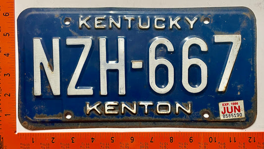 1986 Kentucky #NZH-667 Passenger License Plate