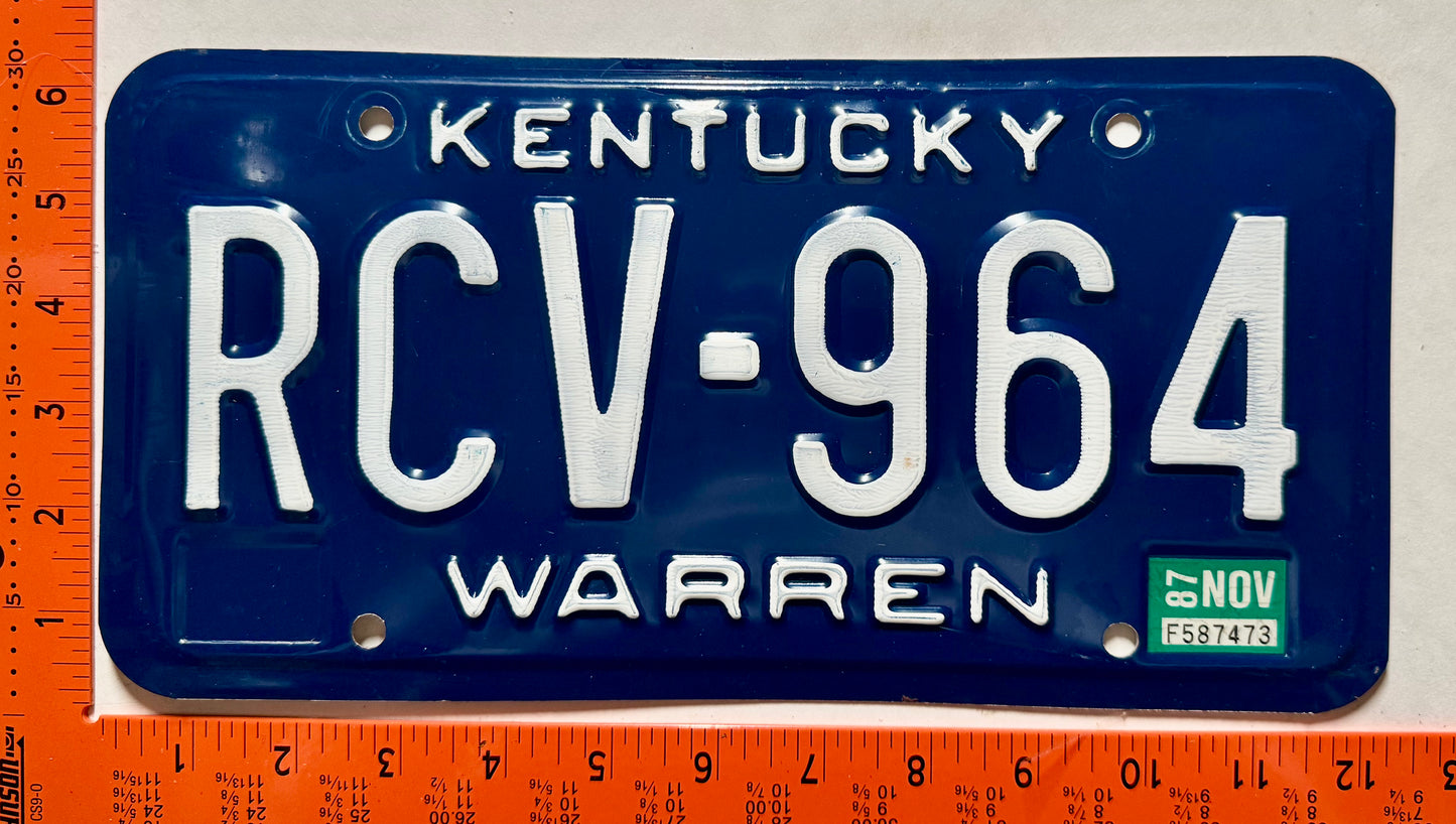 1987 Kentucky #RCV-964 Passenger License Plate