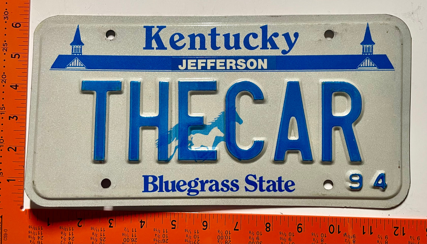 1994 Kentucky #THECAR Passenger Vanity License Plate