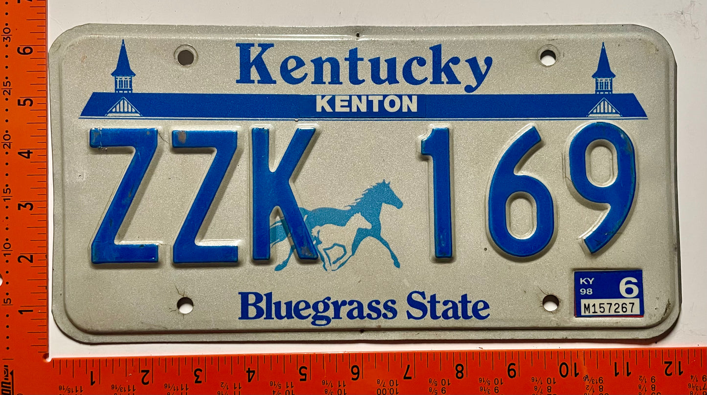 1998 Kentucky #ZZK 169 Passenger License Plate