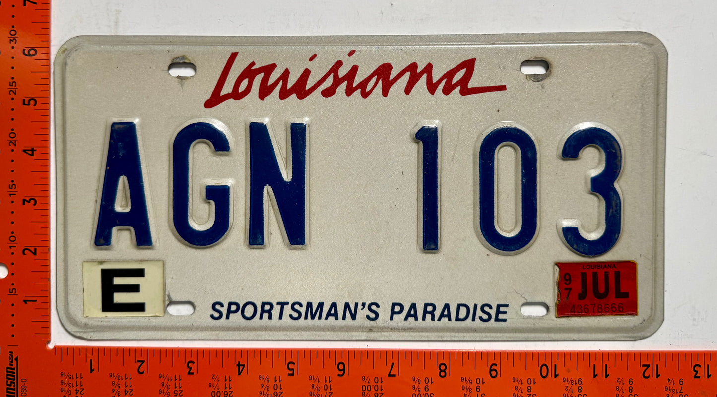 1997 Louisiana #AGN 103 Passenger License Plate