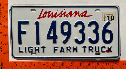 2010 Louisiana #F149336 Light Farm Truck License Plate