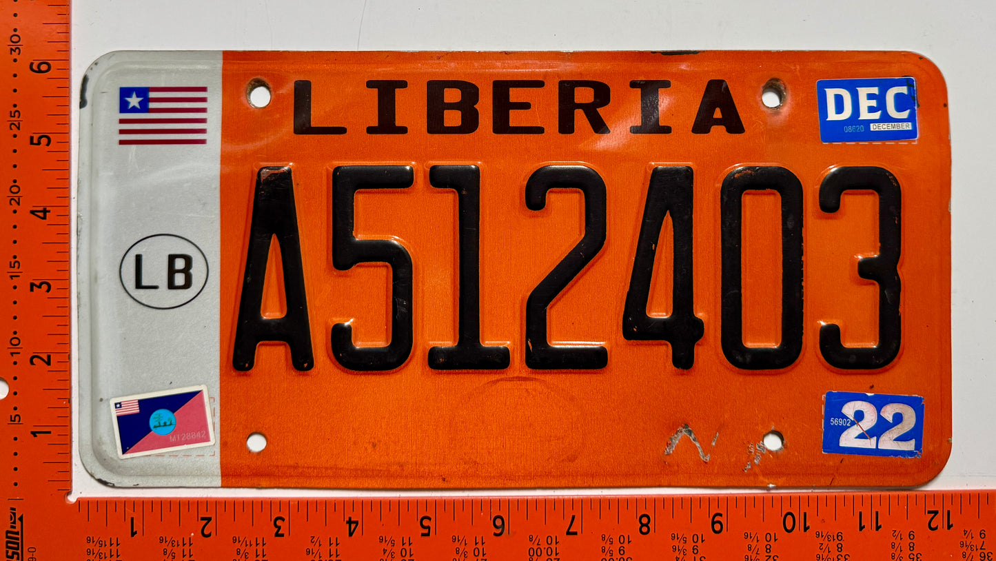 2022 Liberia #A512403 Passenger License Plate