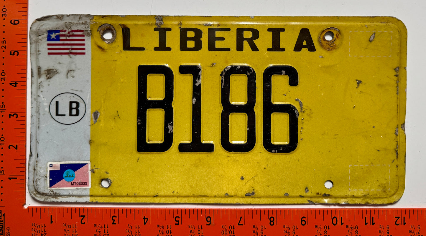 undated Liberia #B186 Bus License Plate