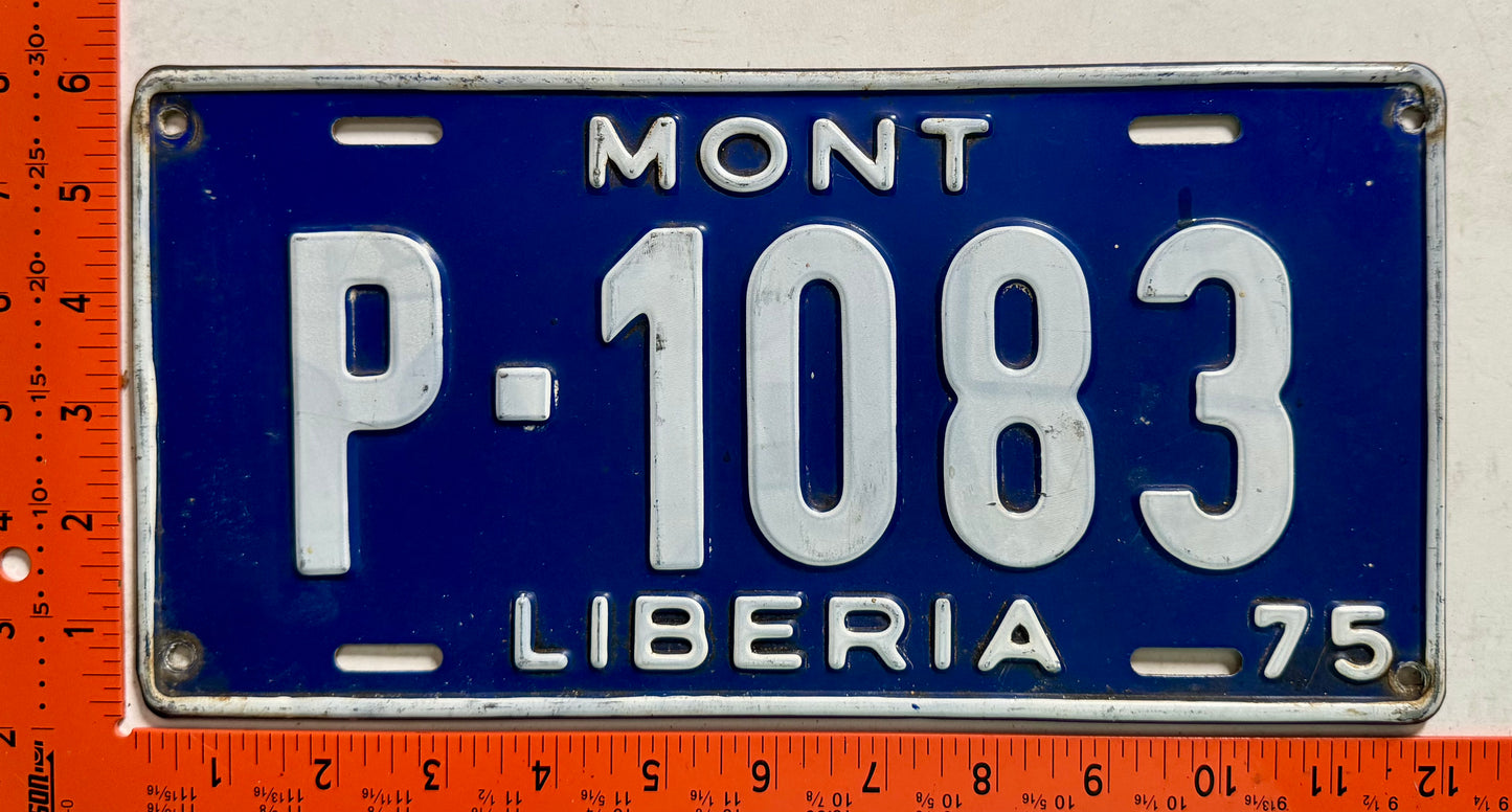1975 Liberia #P-1083 Passenger License Plate