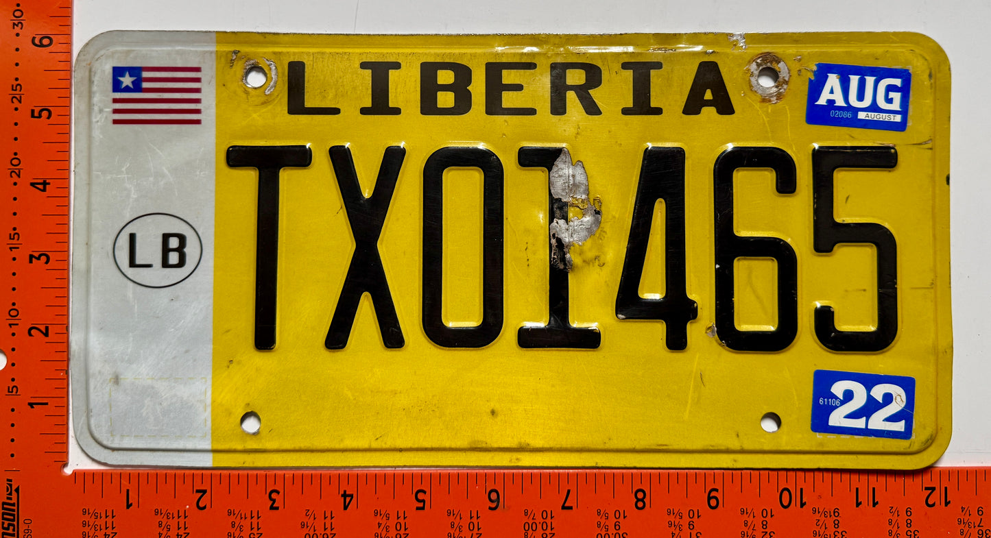 2022 Liberia #TX01465 Taxi License Plate
