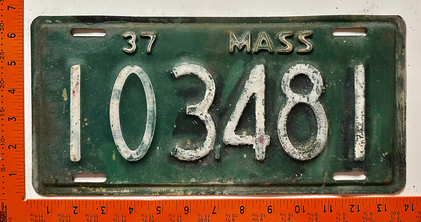 1937 Massachusetts #103,481 Passenger License Plate