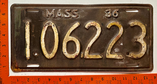 1936 Massachusetts #106,223 Passenger License Plate