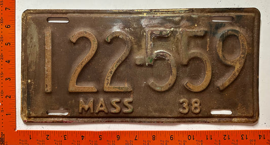1938 Massachusetts #122-559 Passenger License Plate