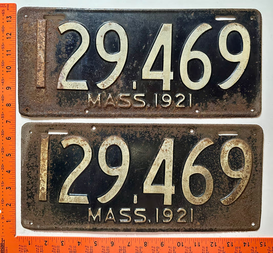 1921 Massachusetts #129,469 Passenger License Plate (Pair)