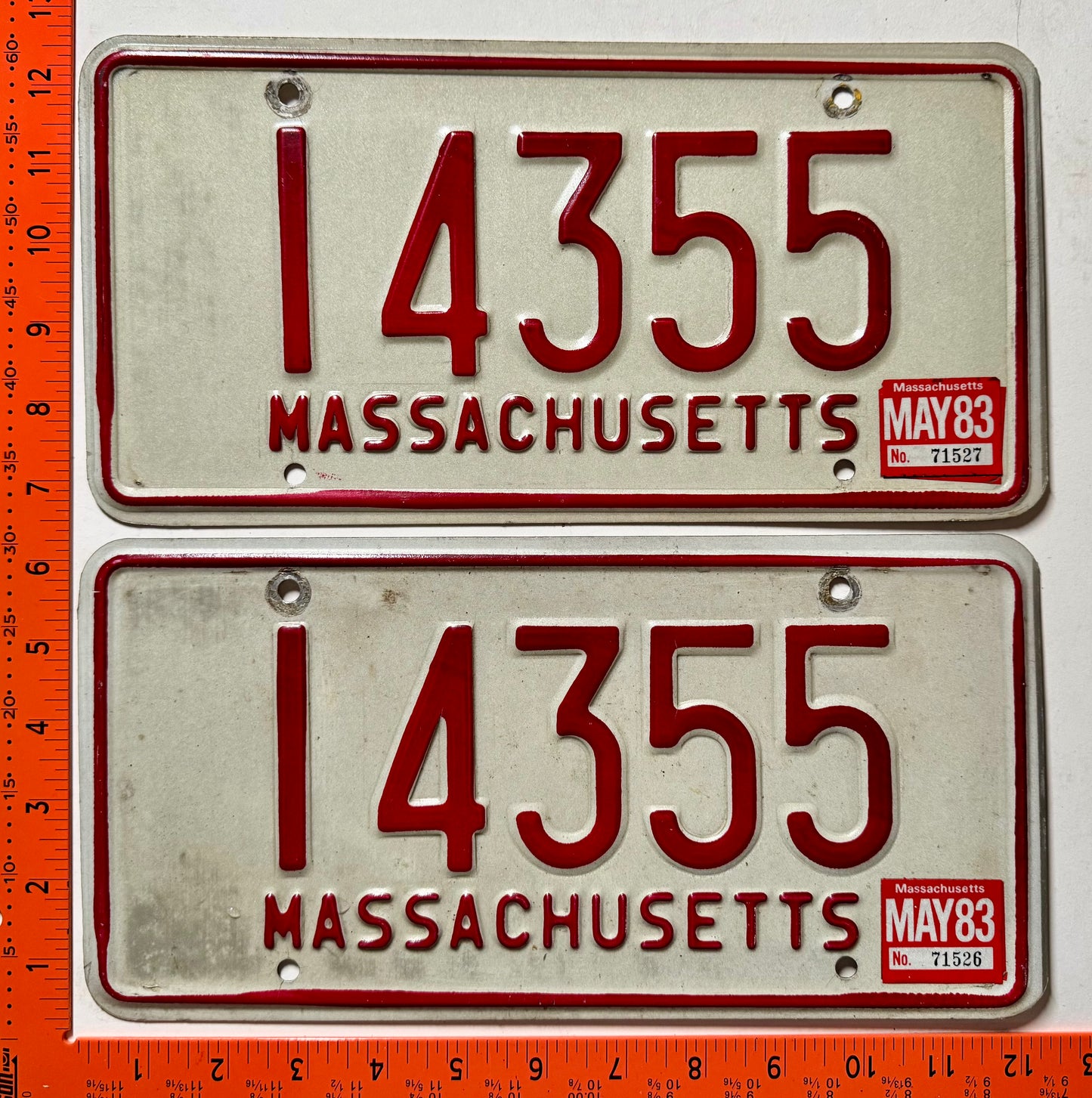 1983 Massachusetts #14355 Passenger License Plate (Pair)
