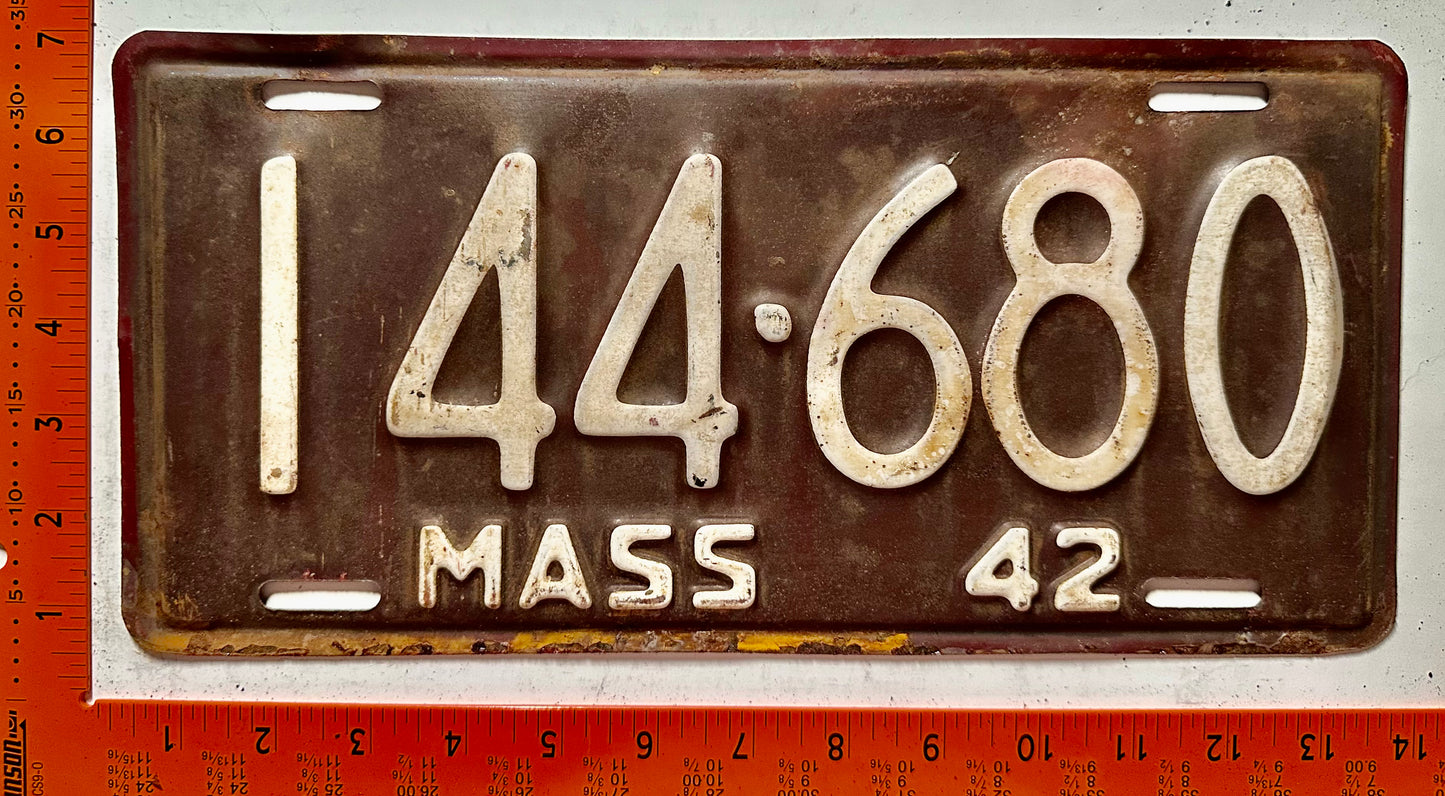 1942 Massachusetts #144-680 Passenger License Plate
