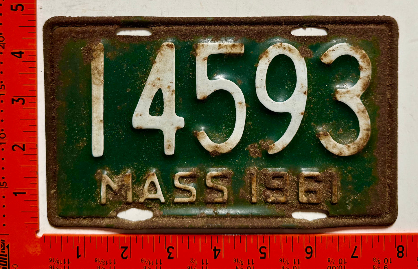 1961 Massachusetts #14593 Motorcycle License Plate