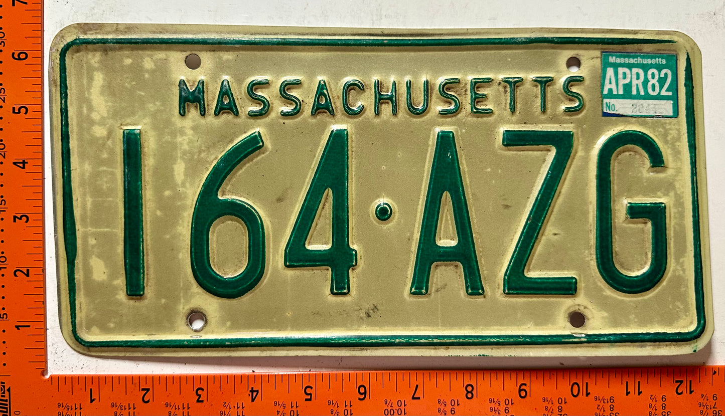 1982 Massachusetts #164-AZG Passenger License Plate