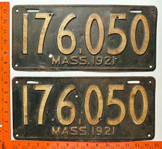 1921 Massachusetts #176.050 Passenger License Plate (Pair)