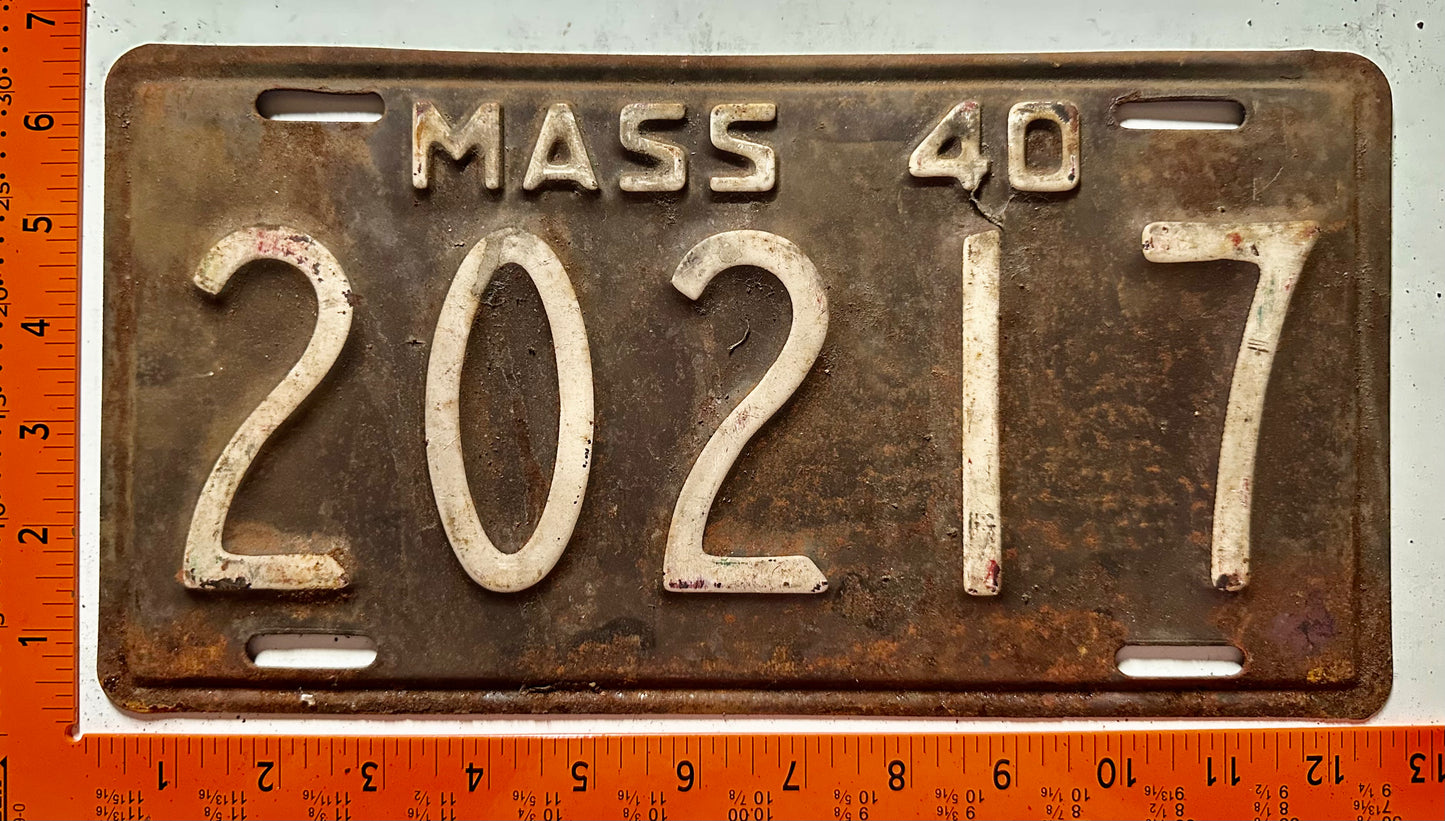 1940 Massachusetts #20217 Passenger License Plate