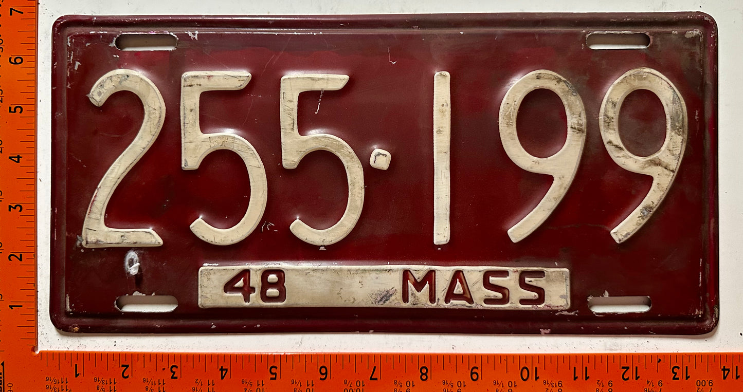 1948 Massachusetts #255-199 Passenger License Plate