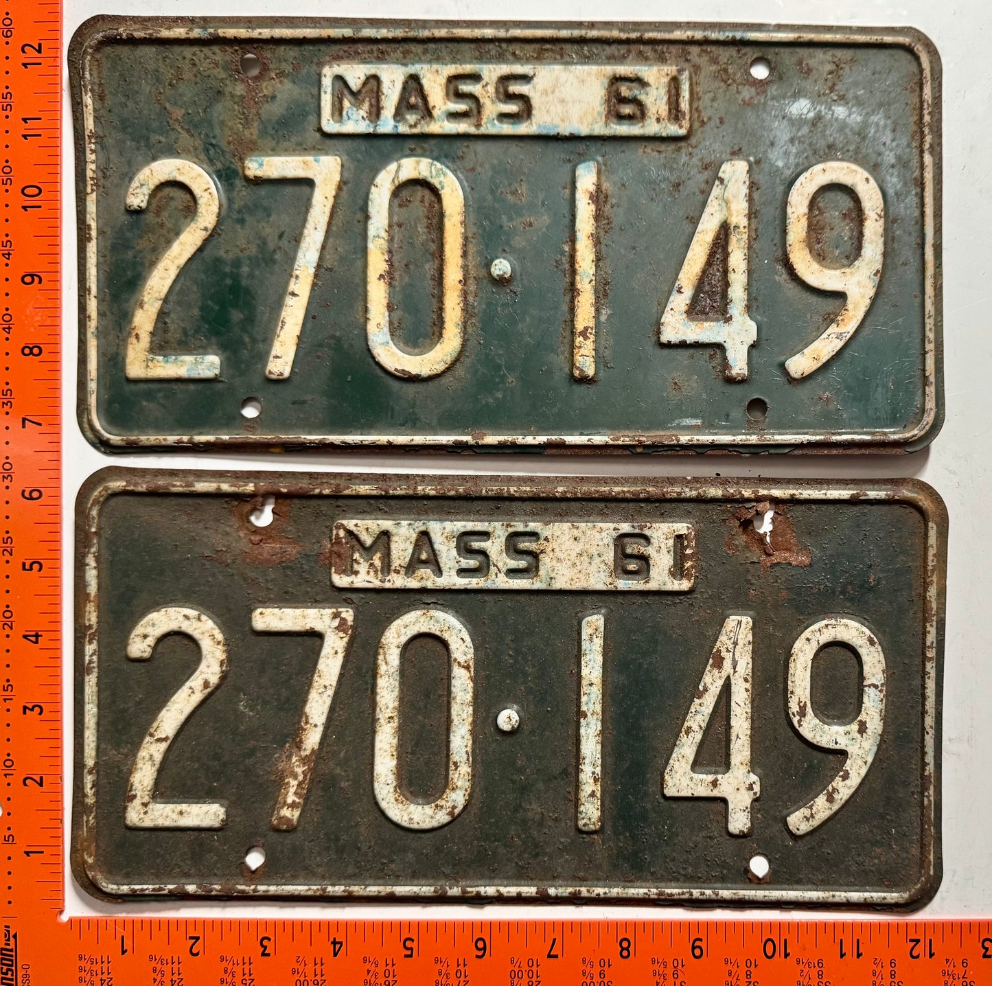 1961 Massachusetts #270-149 Passenger License Plate (PAIR)