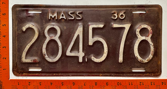 1936 Massachusetts #284,578 Passenger License Plate