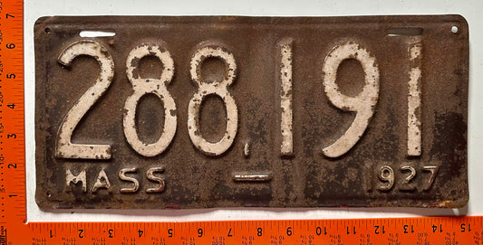 1927 Massachusetts #288,191 Passenger License Plate
