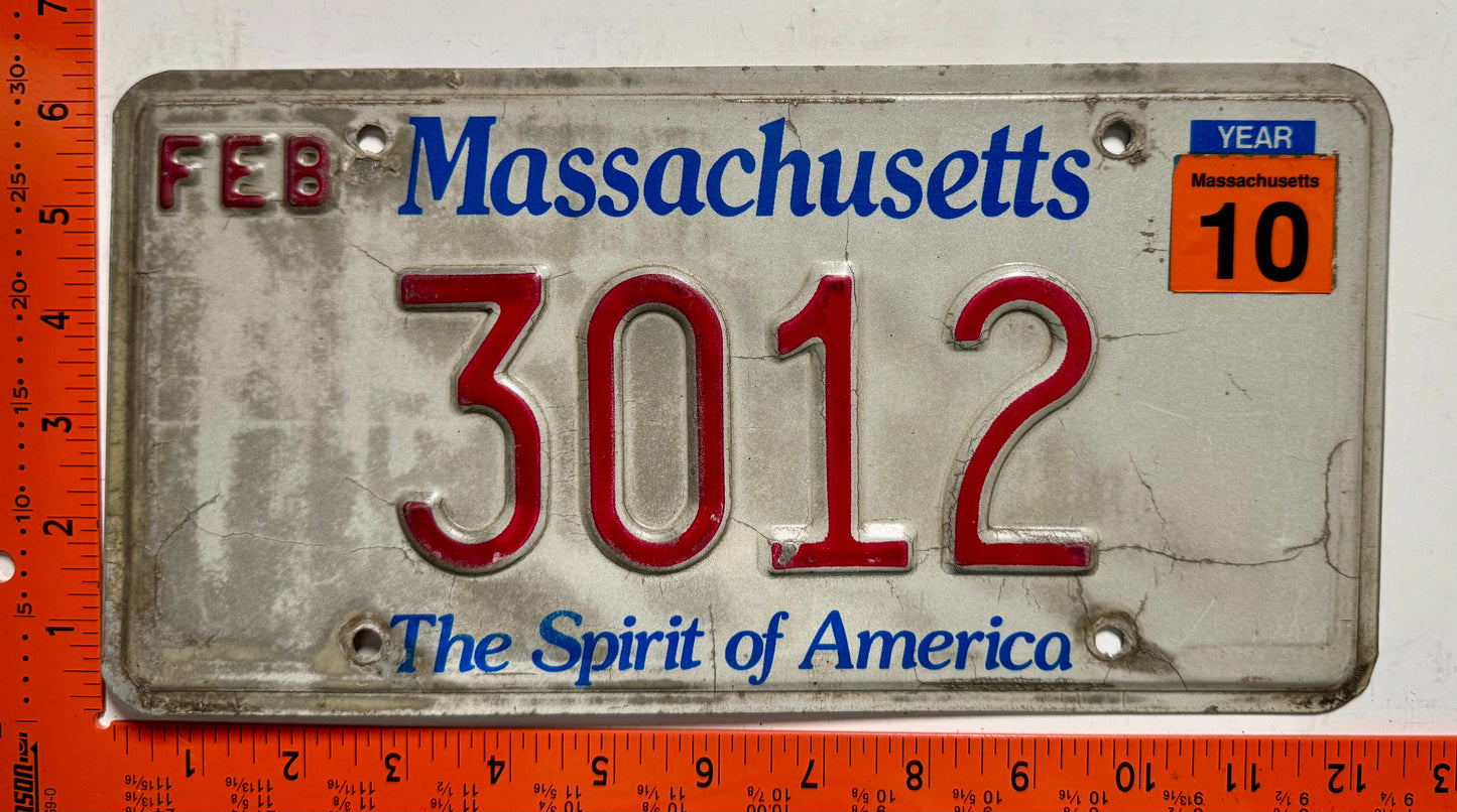 2010 Massachusetts #3012 Passenger License Plate