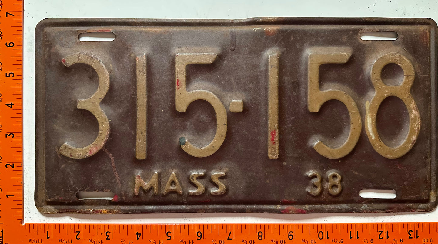 1938 Massachusetts #315-158 Passenger License Plate