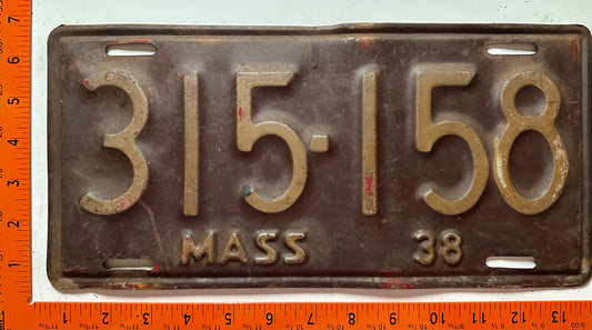 1938 Massachusetts #315-158 Passenger License Plate