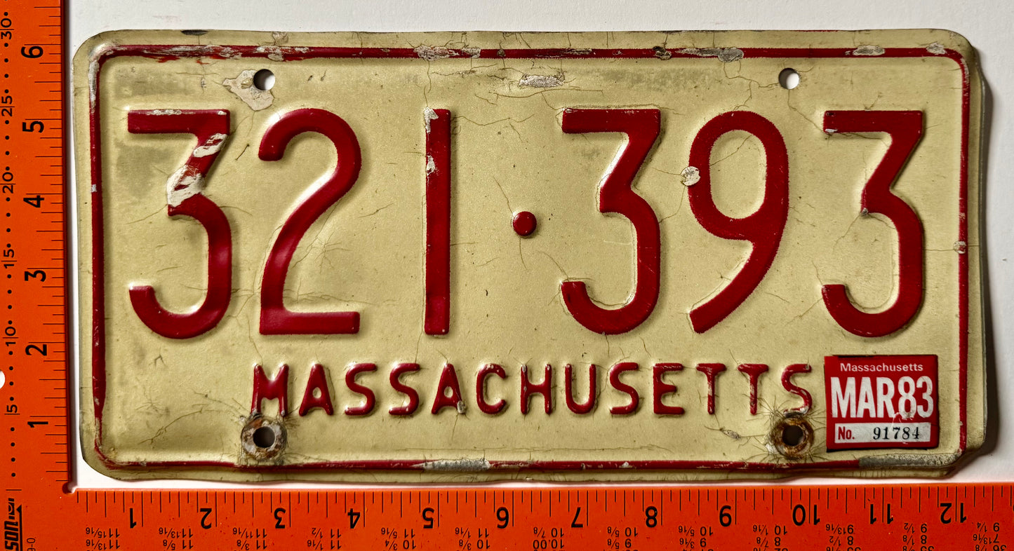 1983 Massachusetts #321-393 Passenger License Plate