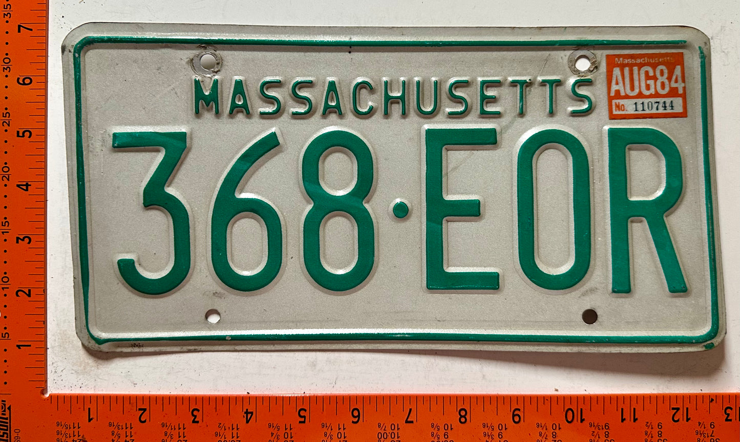 1984 Massachusetts #368-EOR Passenger License Plate