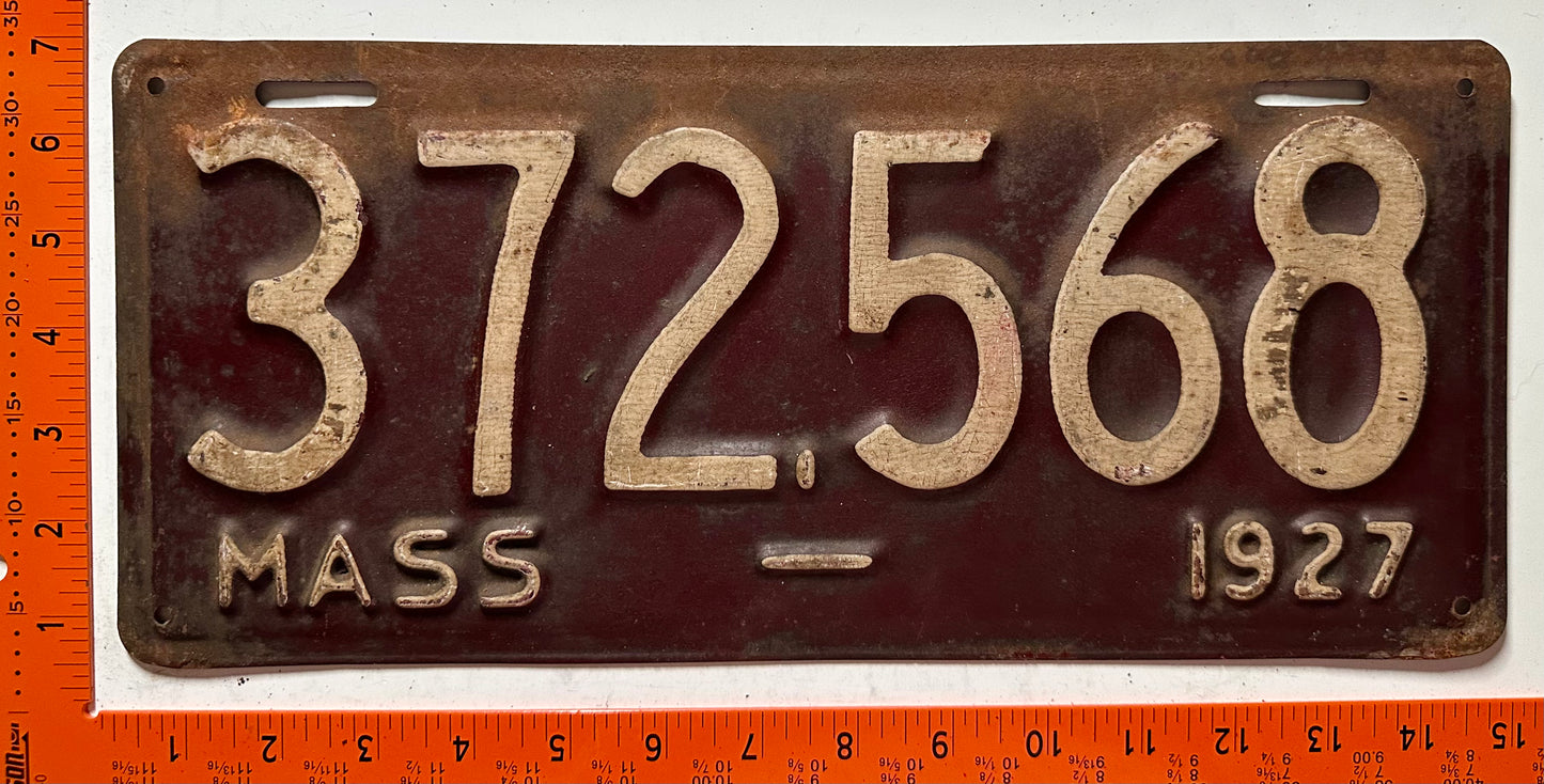 1927 Massachusetts #372,568 Passenger License Plate