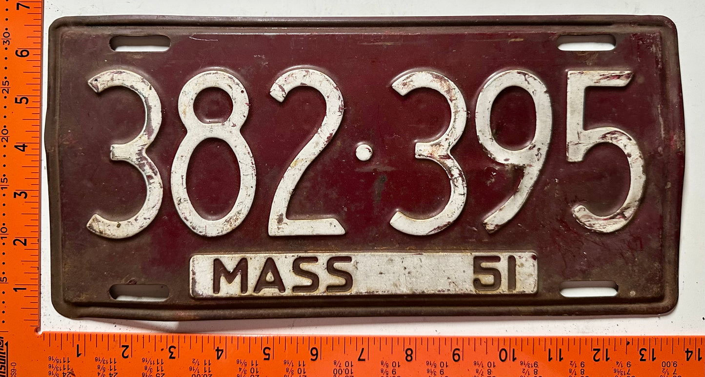 1951 Massachusetts #382-395 Passenger License Plate