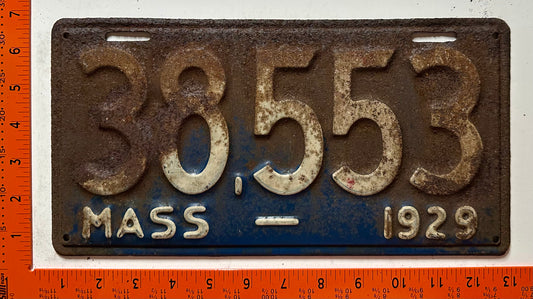 1929 Massachusetts #38,553 Passenger License Plate