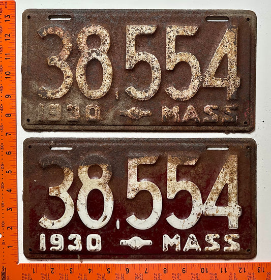 1930 Massachusetts #38,554 Passenger License Plate (Pair)