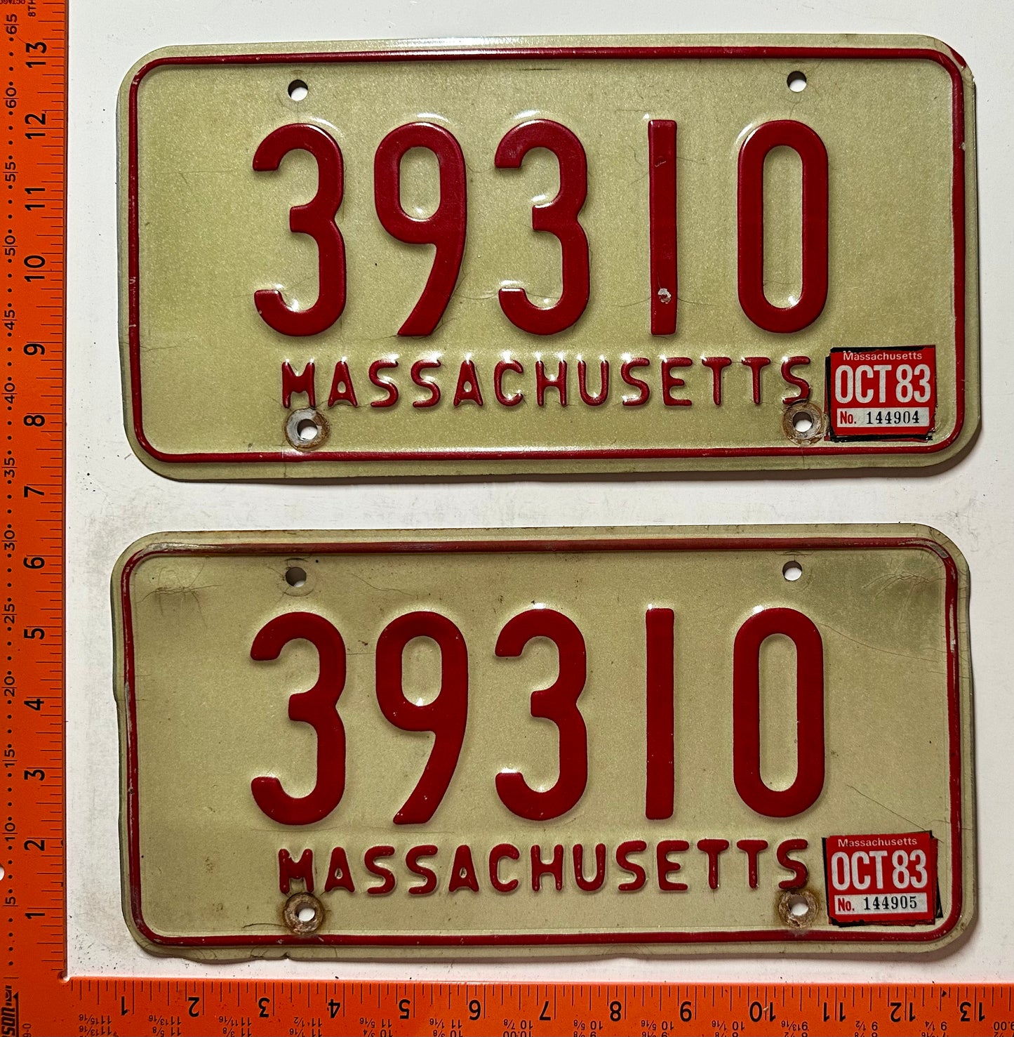 1983 Massachusetts #39310 Passenger License Plate (Pair)