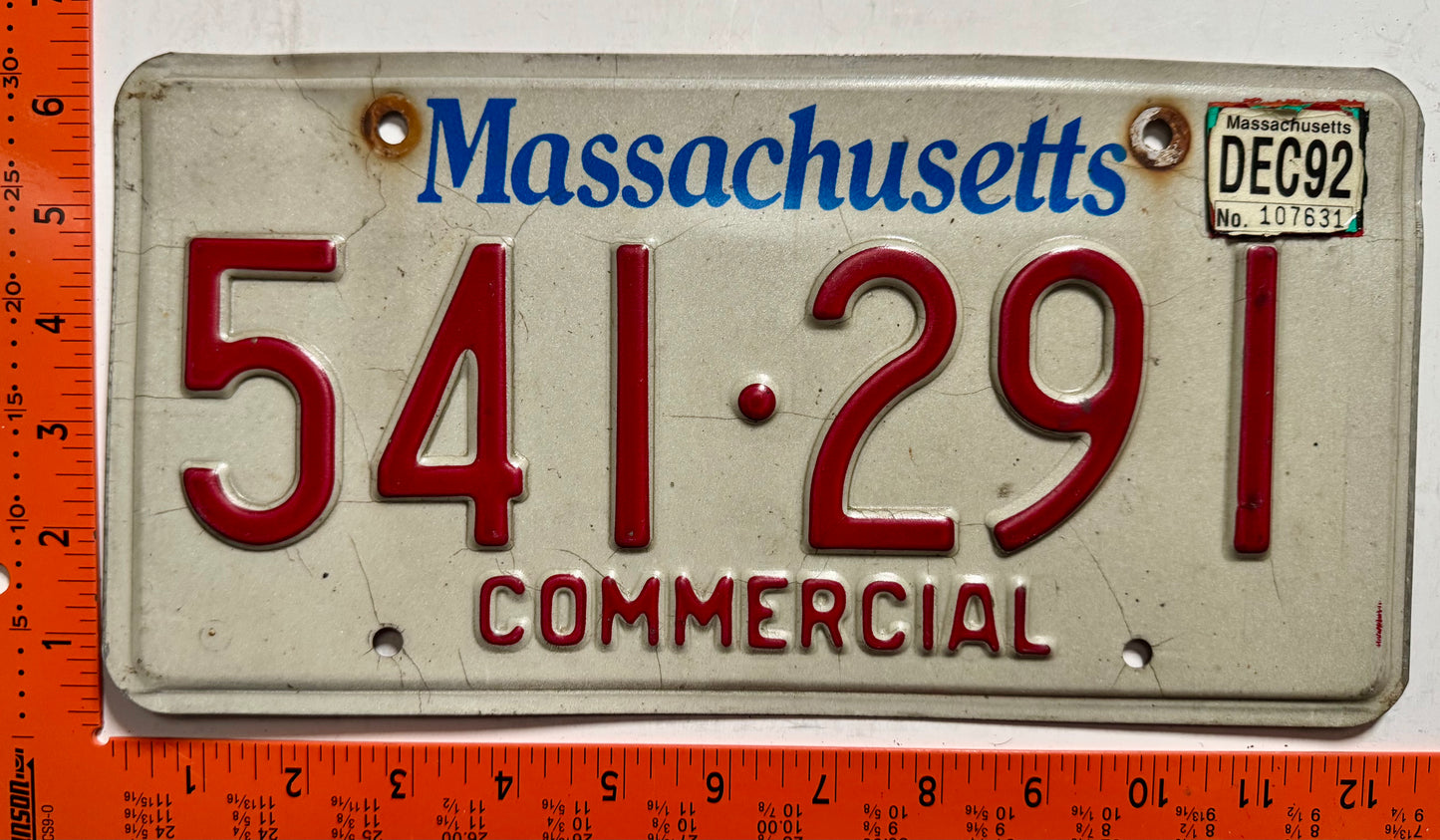 1992 Massachusetts #541-291 Commercial License Plate
