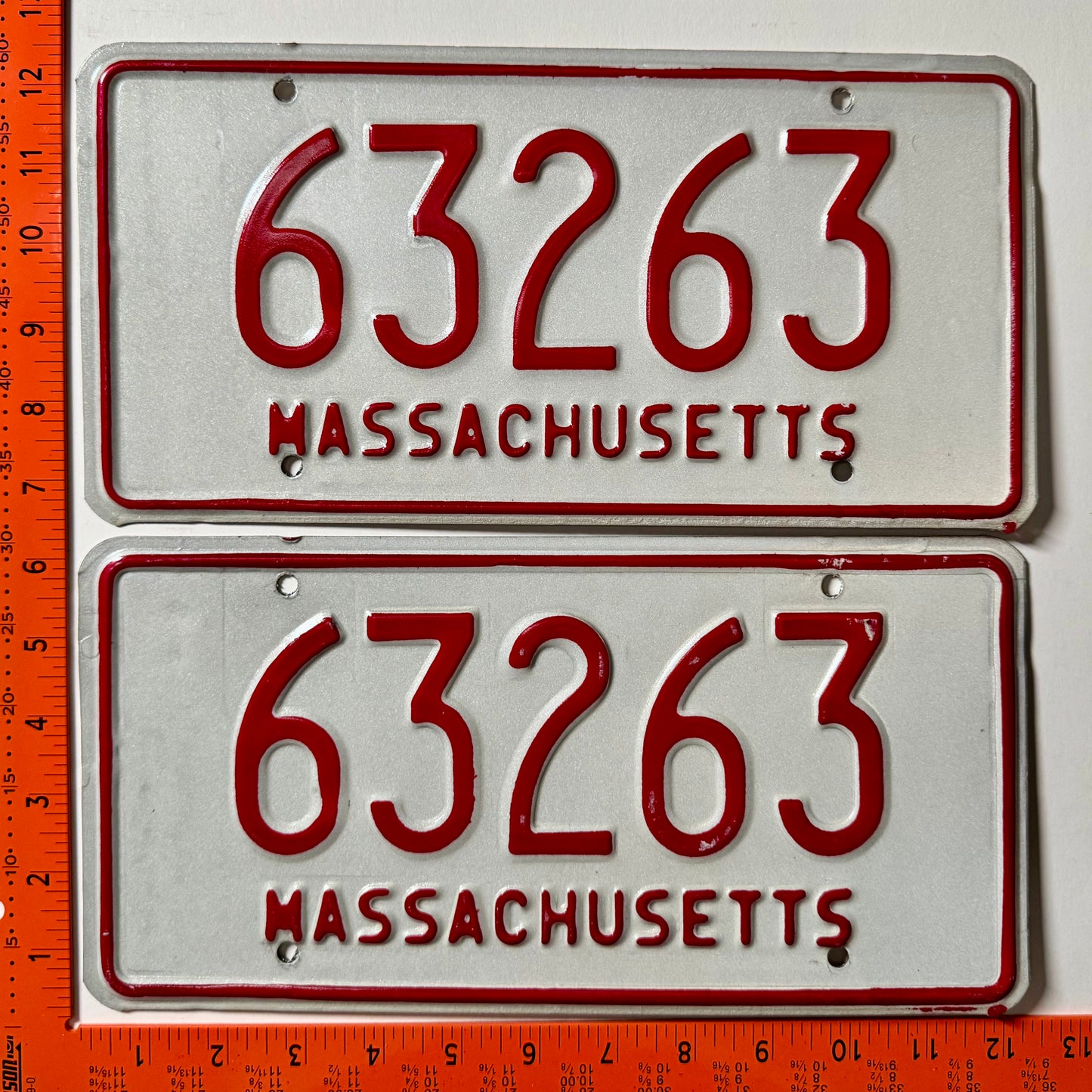 1973 base Massachusetts #63263 Passenger License Plate Pair