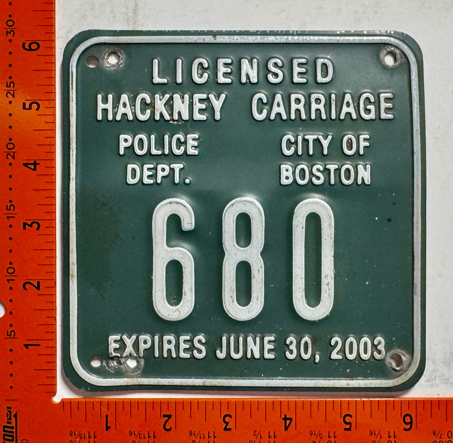 2003 Boston, Massachusetts #680 Hackney Carriage Taxi License Plate