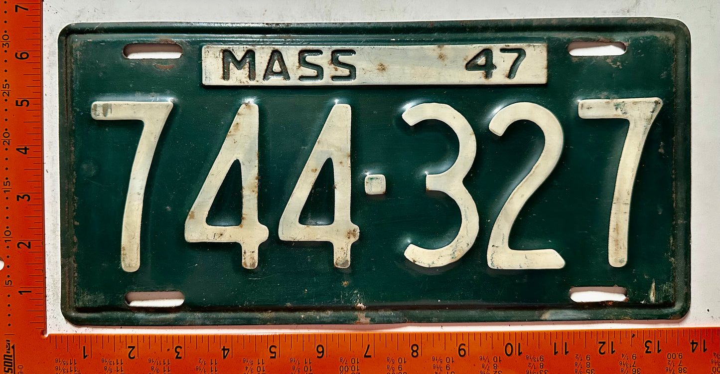 1947 Massachusetts #744-327 Passenger License Plate