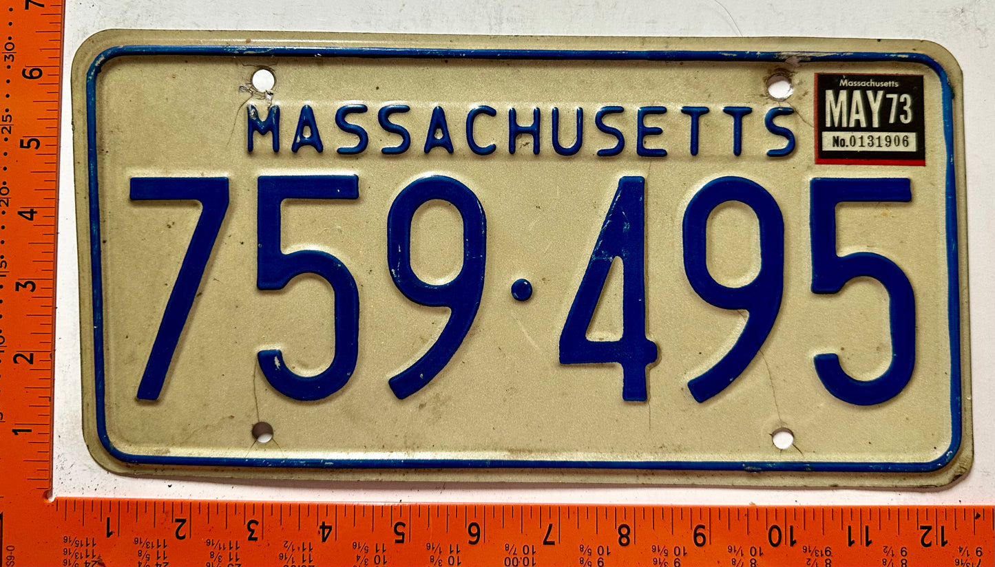 1973 Massachusetts #759-495 Passenger License Plate