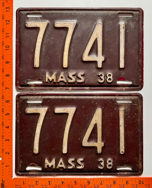 1938 Massachusetts #7741 Passenger License Plate Pair