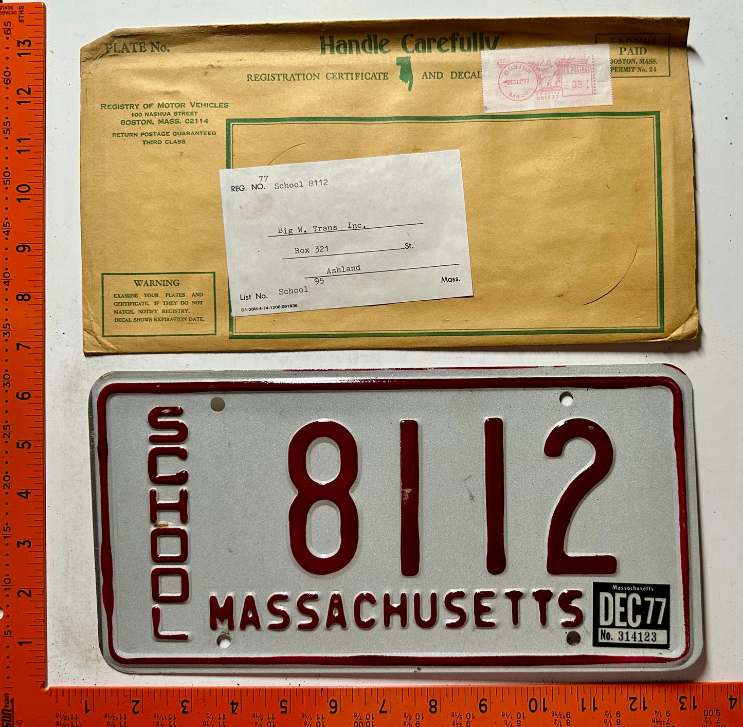 1977 Massachusetts #8112 School Bus License Plate