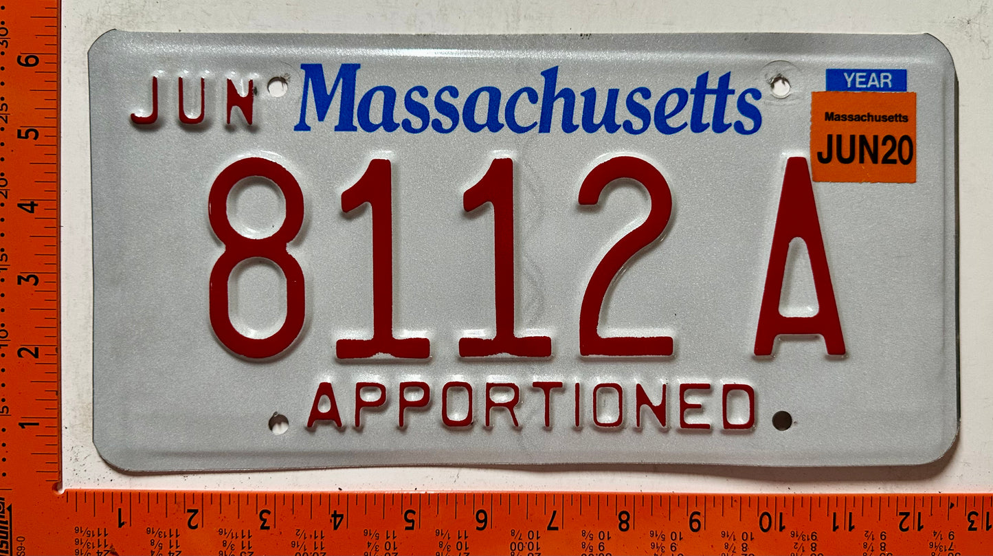 2020 Massachusetts #8112 A Apportioned License Plate