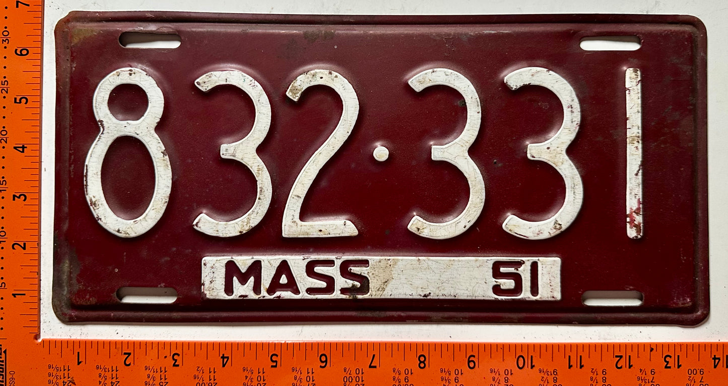 1951 Massachusetts #832-331 Passenger License Plate