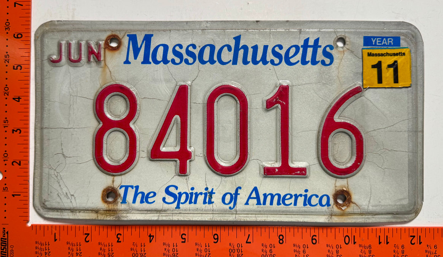 2011 Massachusetts #84016 Passenger License Plate